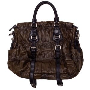 PRADA Nappa Gaufre Dark Green Leather Satchel Bag